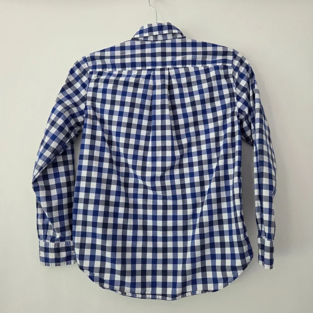 Ralph Lauren Button Down Blue Gingham Plaid Cotton Kids‎ Boys Size M 10-12
